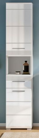 Badezimmer Hochschrank Leon in wei� Hochglanz Badschrank 30 x 182 cm