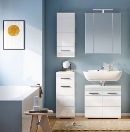 Badezimmer H�ngeschrank Leon in wei� Hochglanz Badschrank h�ngend 30 x 77 cm