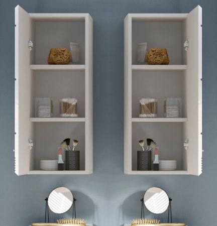 Badezimmer H�ngeschrank Leon in wei� Hochglanz Badschrank h�ngend 30 x 77 cm