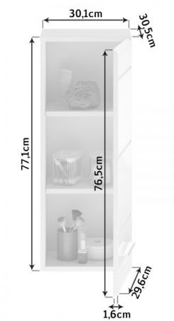 Badezimmer H�ngeschrank Leon in wei� Hochglanz Badschrank h�ngend 30 x 77 cm