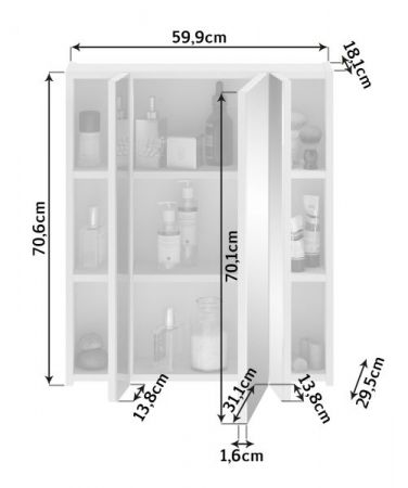 Badezimmer Spiegelschrank Leon in wei� Badschrank 3-t�rig 60 x 70 cm