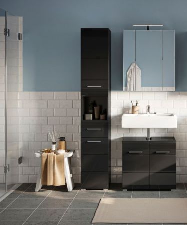 Waschbeckenunterschrank Leon in schwarz Hochglanz Badezimmer Unterschrank 60 x 56 cm