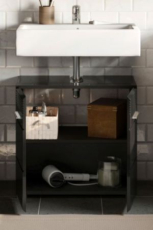 Waschbeckenunterschrank Leon in schwarz Hochglanz Badezimmer Unterschrank 60 x 56 cm