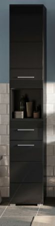 Badezimmer Hochschrank Leon in schwarz Hochglanz Badschrank 30 x 182 cm