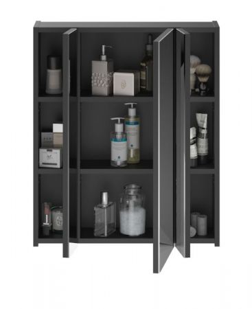 Badezimmer Spiegelschrank Leon in schwarz Badschrank 3-t�rig 60 x 70 cm