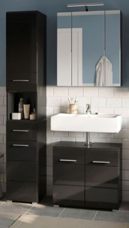 Badm�bel Set 3-teilig Leon in schwarz Hochglanz Badkombination 105 x 182 cm