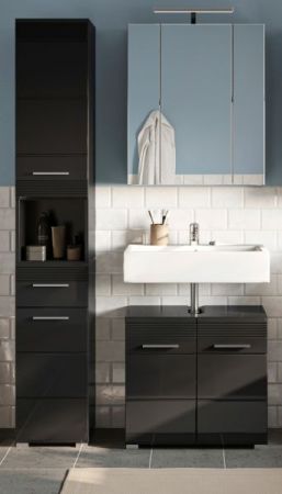 Badm�bel Set 3-teilig Leon in schwarz Hochglanz Badkombination 105 x 182 cm