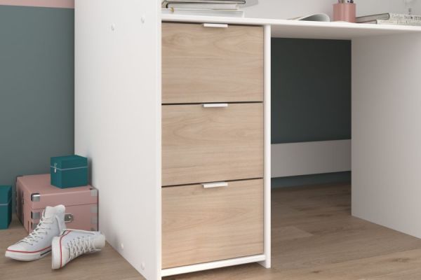 Parisot Hochbett Tom in wei� und Jackson Eiche Jugendzimmer Bett mit Schreibtisch und Kleiderschrank