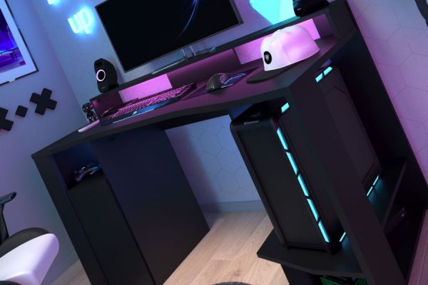 Parisot Gaming Set Gaming1 in schwarz Gaming Schreibtisch und 2x Schrank inkl. LED Beleuchtung