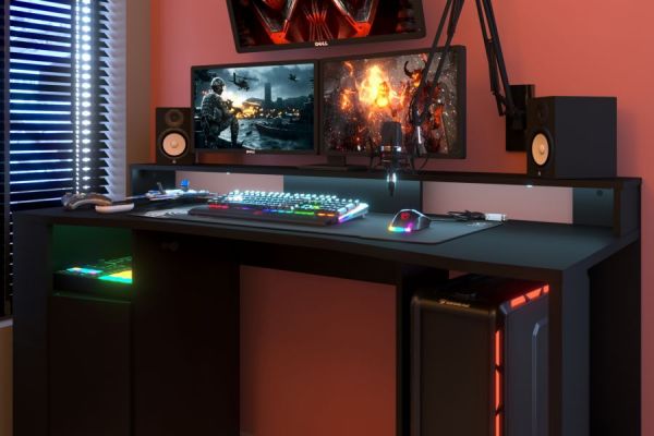 Parisot Gaming Set Gaming1 in schwarz Gaming Schreibtisch und 2x Schrank inkl. LED Beleuchtung