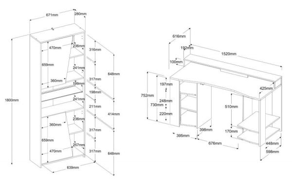 Parisot Gaming Set Gaming1 in schwarz Gaming Schreibtisch und 2x Schrank inkl. LED Beleuchtung