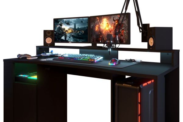 Parisot Gaming Set Gaming2 in schwarz Gamingtisch und Schrank inkl. LED Beleuchtung in Farbe