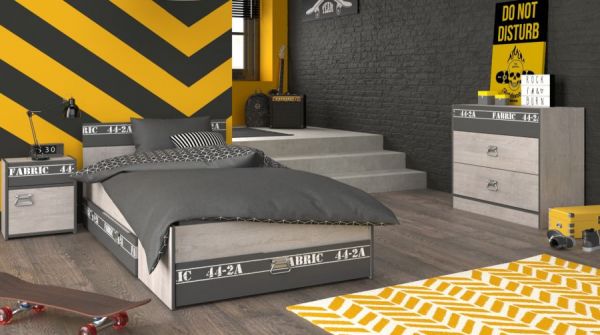Parisot Kinder- und Jugendzimmer Fabric14 in Esche grau Set 3-teilig mit Bett, Nachttisch und Kommode