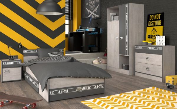 Parisot Kinder- und Jugendzimmer Set 5-teilig Fabric20 in Esche grau und schwarz mit Gamingtisch