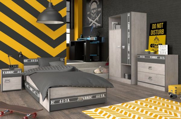 Parisot Kinder- und Jugendzimmer Set 5-teilig Fabric20 in Esche grau und schwarz mit Gamingtisch