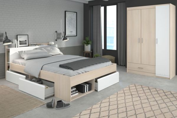 Parisot Kinder und Jugend Schlafzimmer Set Most Akazie und wei� mit Stauraumbett (140 x 200) und Kleiderschrank