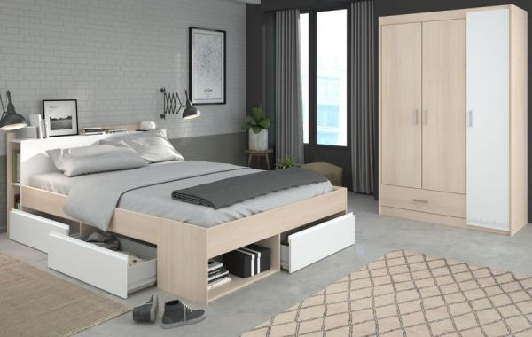 Parisot Kinder und Jugend Schlafzimmer Most Akazie und wei� Set mit Stauraumbett (160 x 200) und Kleiderschrank