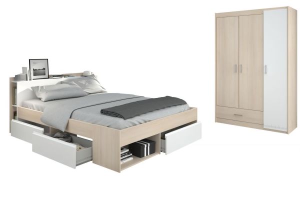 Parisot Kinder und Jugend Schlafzimmer Most Akazie und wei� Set mit Stauraumbett (160 x 200) und Kleiderschrank