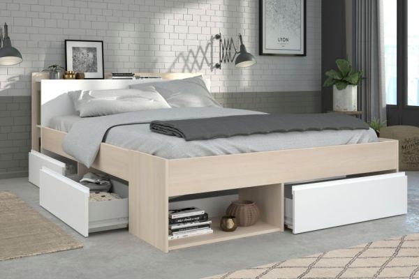 Parisot Stauraumbett Most5 in Akazie und wei� Bett mit 3 x Schubkasten Liegefl�che 140 x 200 cm