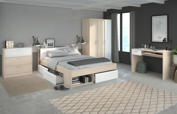 Parisot Stauraumbett Most6 in Akazie und wei� Bett mit 3 x Schubkasten Liegefl�che 160 x 200 cm