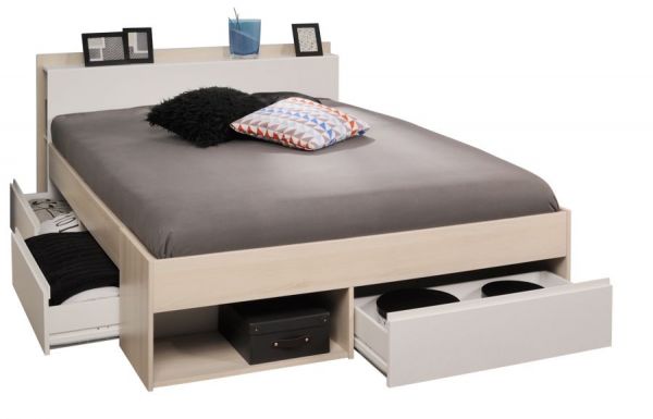Parisot Stauraumbett Most6 in Akazie und wei� Bett mit 3 x Schubkasten Liegefl�che 160 x 200 cm