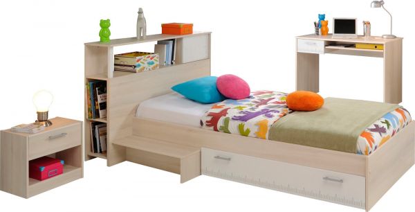 Parisot Kinder- und Jugendzimmer Charly11 in Akazie und wei� Set 4-teilig mit Bett, Regal, Nachttisch und Schreibtisch