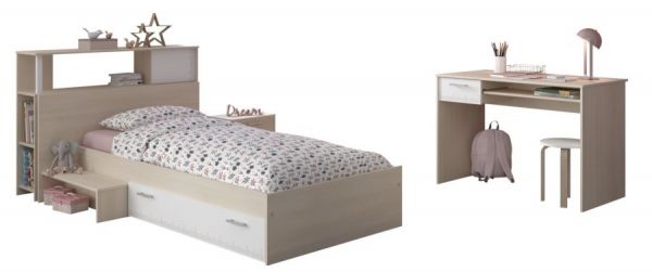 Parisot Kinder- und Jugendzimmer Charly11 in Akazie und wei� Set 4-teilig mit Bett, Regal, Nachttisch und Schreibtisch