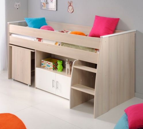 Parisot Hochbett Charly4 in Akazie und wei� Kinder- und Jugendzimmer Bett mit Schreibtisch