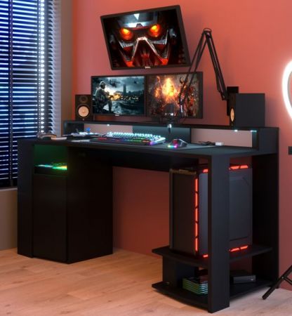 Gamingtisch in schwarz Gamer Schreibtisch inkl. LED Beleuchtung mit Farbwechsel 152 cm