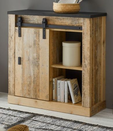 Kommode Stove in Used Wood hell und anthrazit Schiebet�renkommode 93 x 91 cm