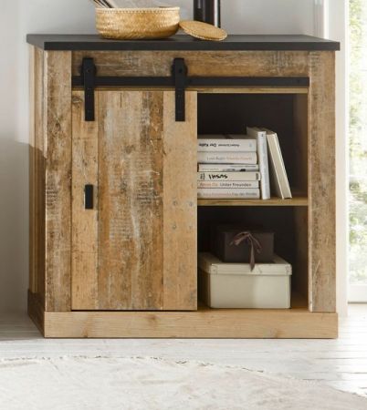 Kommode Stove in Used Wood hell und anthrazit Schiebet�renkommode 93 x 91 cm