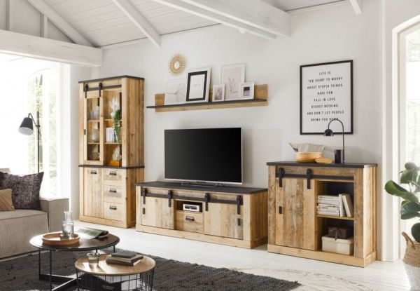 Kommode Stove in Used Wood hell und anthrazit Schiebet�renkommode 93 x 91 cm