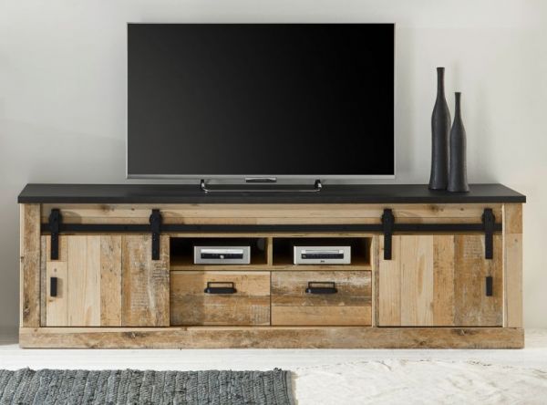 TV-Lowboard Stove in Used Wood hell und anthrazit TV Unterteil in Komforth�he 201 x 61 cm