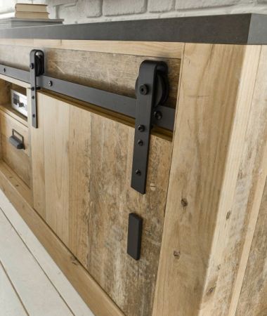 TV-Lowboard Stove in Used Wood hell und anthrazit TV Unterteil in Komforth�he 201 x 61 cm