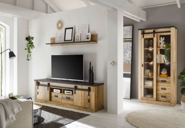 TV-Lowboard Stove in Used Wood hell und anthrazit TV Unterteil in Komforth�he 201 x 61 cm