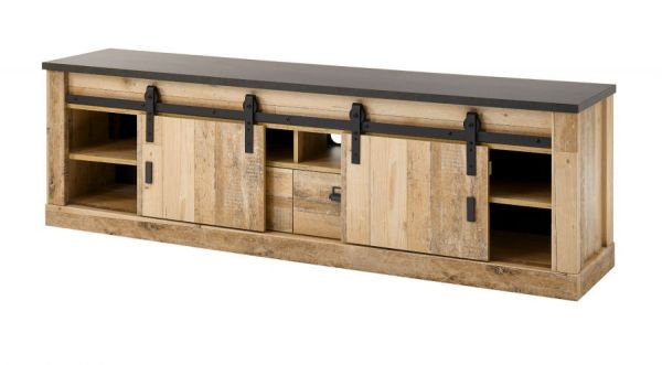 TV-Lowboard Stove in Used Wood hell und anthrazit TV Unterteil in Komforth�he 201 x 61 cm