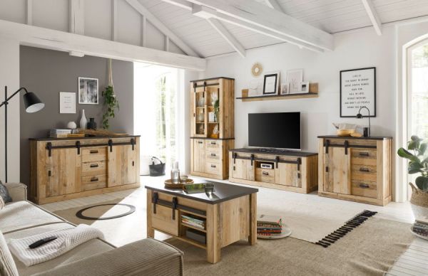 Kommode Stove in Used Wood hell und anthrazit Wohn- und Esszimmer Sideboard 93 x 91 cm
