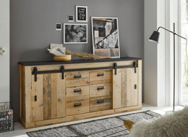 Sideboard Stove in Used Wood hell und anthrazit Kommode 201 x 91 cm