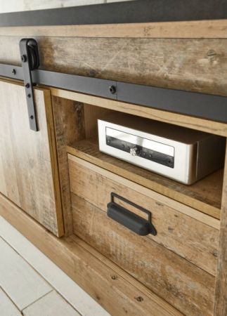 Wohnwand Stove in Used Wood hell und anthrazit Wohnkombination 3-teilig 233 x 170 cm