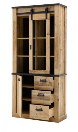 Esszimmer Set Stove in Used Wood hell und anthrazit Speisezimmer 3-teilig mit Esstisch, Vitrine und Sideboard