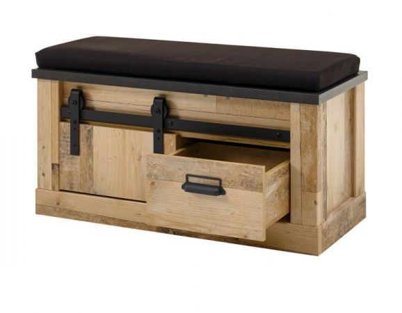 Garderobe Sitzbank Stove in Used Wood hell und anthrazit Garderobenbank 93 x 46 cm