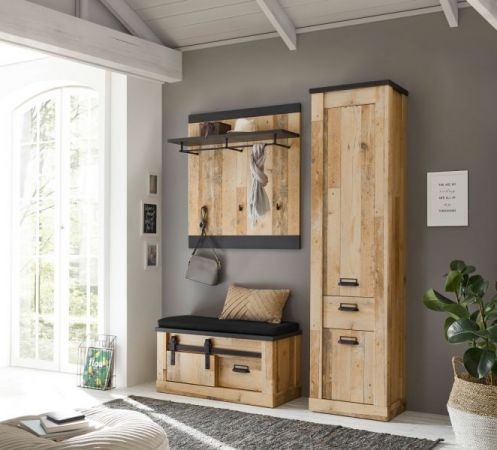 Garderobenpaneel Stove in Used Wood hell und anthrazit Wandgarderobe 92 x 100 cm