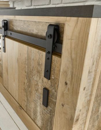 Garderobe Set 2-teilig Stove in Used Wood hell und anthrazit Garderobenkombination mit Kommode und Spiegel