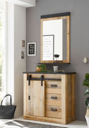 Garderobe Set 2-teilig Stove in Used Wood hell und anthrazit Garderobenkombination mit Kommode und Spiegel