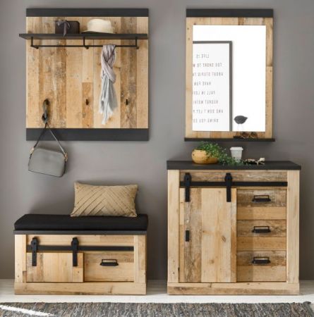 Garderobe Set 5-teilig Stove in Used Wood hell und anthrazit Garderobenkombination 206 x 200 cm