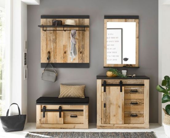 Garderobe Set 5-teilig Stove in Used Wood hell und anthrazit Garderobenkombination 206 x 200 cm
