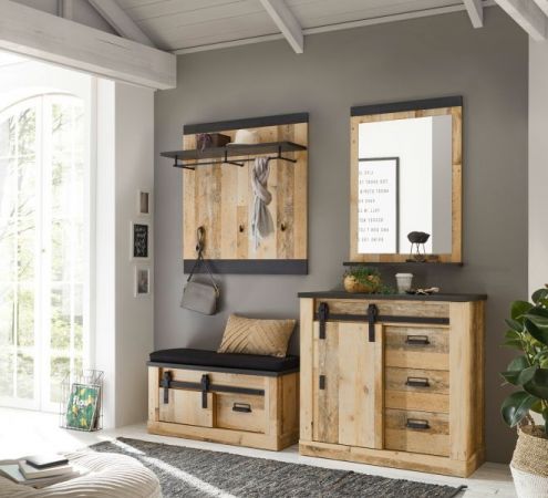 Garderobe Set 5-teilig Stove in Used Wood hell und anthrazit Garderobenkombination 206 x 200 cm