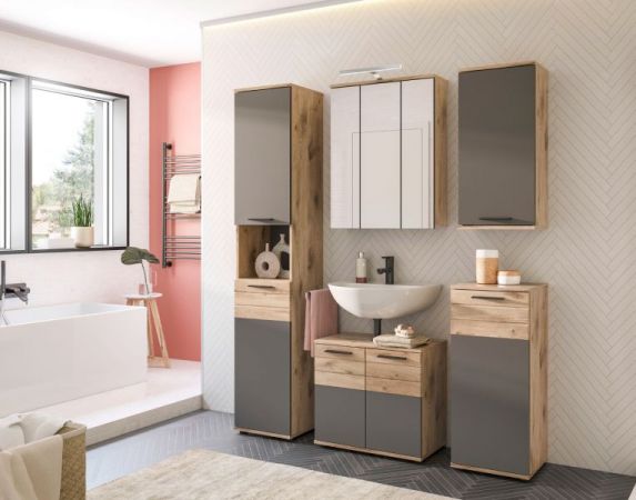 Badezimmer Spiegelschrank Tomaso in Nox Eiche Badschrank 3-t�rig 60 x 77 cm, Soft-Close