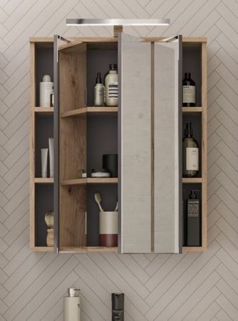 Badezimmer Spiegelschrank Tomaso in Nox Eiche Badschrank 3-t�rig 60 x 77 cm, Soft-Close