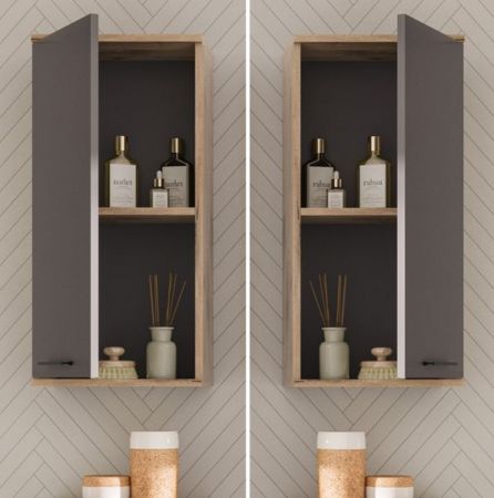 Badezimmer H�ngeschrank Tomaso in Nox Eiche und Basalt grau Badschrank 37 x 77 cm, Soft-Close